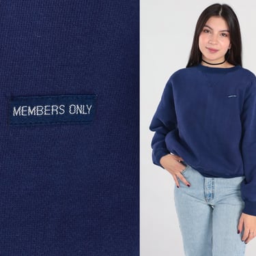 90s Members Only Sweatshirt Dark Blue Plain Crewneck Long Sleeve Shirt Slouchy Vintage Basic Blank Shirt Medium 