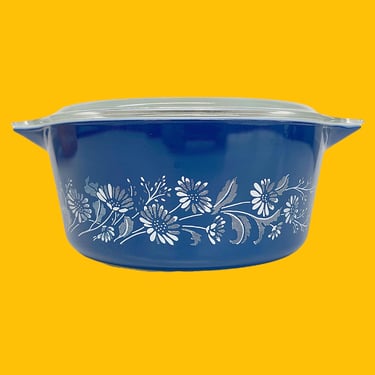 Vintage Pyrex Casserole with Lid 1980s Retro Size 2.5 L + Bohemian + Colonial Mist 475-B + Blue/White Ceramic + Kitchen + Floral Cookware 