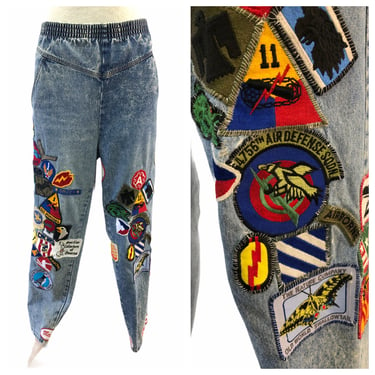 Vintage VTG 1980s 80s Acid Wash Denim Patched Novelty Distressed Patch Jeans Pants 