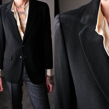 Vintage 70s Christian Dior Black Cashmere Blazer w/ Monogram Lining | Made in USA | Hart Schaffner & Marx | 1970s DIOR Designer Mens Jacket 