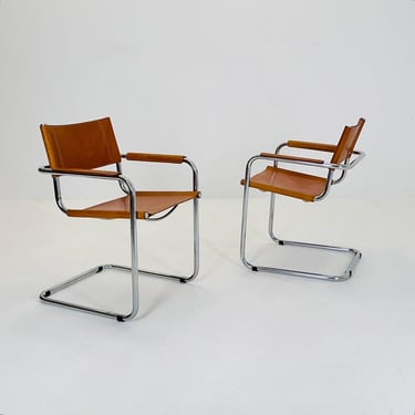 1 of 2 Mid century Bauhaus cognac armchair by Mart stam & Marcel Brauer for Fasem Italy 1980s 