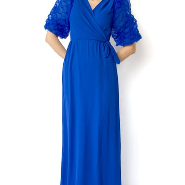 1970s Strapless Royal Blue Velvet Dress, sz. S