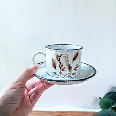 Vintage Wild Oats Stonehenge Stoneware Flat Mug & Saucer by W.R. Midwinter LTD /1970s Pottery Cup/Boho Natural Farmhouse Country Cabin Lodge 