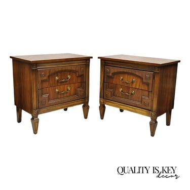 Vintage French Hollywood Regency Style 2 Drawer Nightstand Bedside Table - Pair