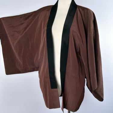 Brown Silk Short Kimono Haori, Kosode Vintage Japanese Happi coat 1970's, 1990's, 1980's Unisex Men's Women's 