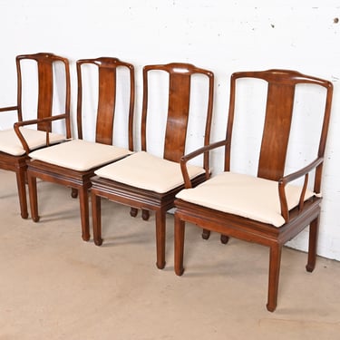 Henredon Hollywood Regency Chinoiserie Sculpted Mahogany Dining Chairs, Set of Four