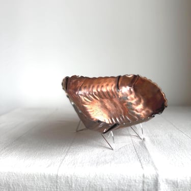 fluted edge hammered Gregorian copper vessel rectangular platter dish 