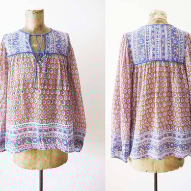 Vintage 70s Indian Cotton Top / 1970s Semi Sheer Gauze