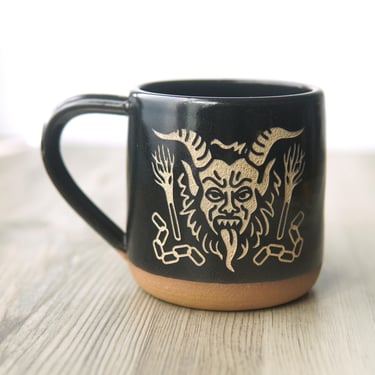 Krampus Mug - Christmas Devil engraved rustic pottery 