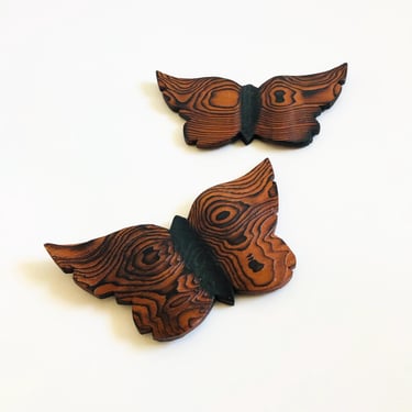 Wood Butterfly Wall Hangings - Set of 2 