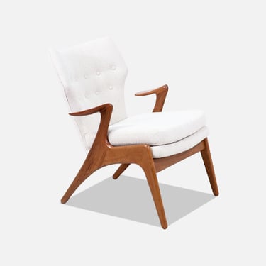 Kurt Ostervig Teak & Boucle Tweed Wing Chair for Rolschau Mobler