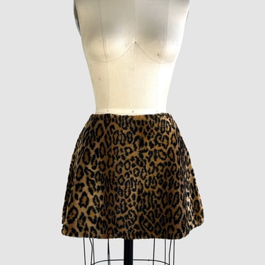LIP SERVICE Vintage 90s Leopard Print Faux Fur Mini Skirt, Dead Stock w/ Tags | 1990s Animal Print | Y2K 2000s Punk Club Kid | Small Medium 