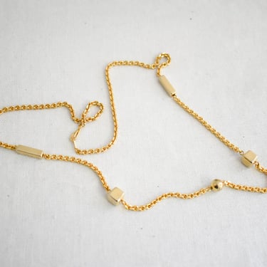 Vintage Gold Tone Chain and Cube Necklace 
