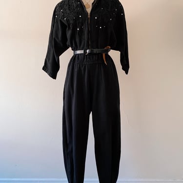 Vintage Embellished Black Jumpsuit | Size SM 