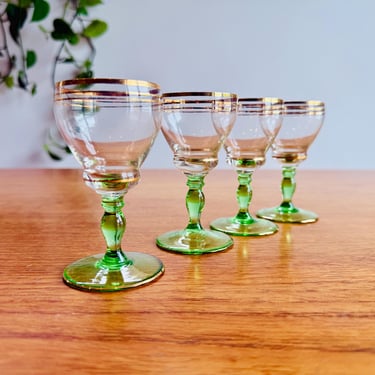 Set of Four 1950s Gilded Sherry Glasses - Vintage Mid Century Glassware Set 