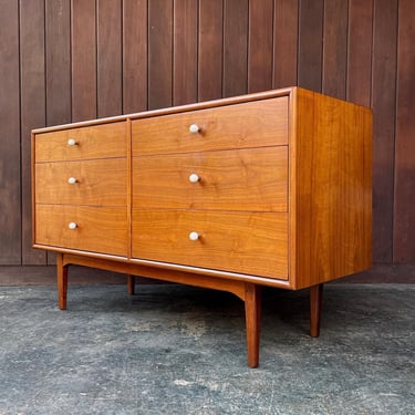 Drexel Declaration Walnut 6-Drawer Dresser Vintage Mid Century Modern Kipp Stewart 