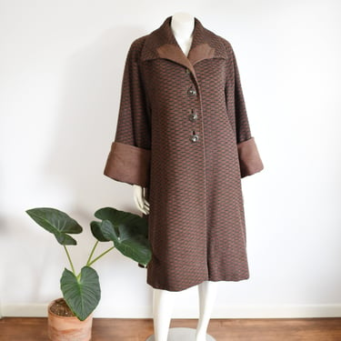 1950s Heavy Brown Wool Swing Coat - M/L 