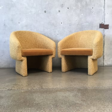 Pair of Goldenrod / Mustard Boucle & Velvet Chairs