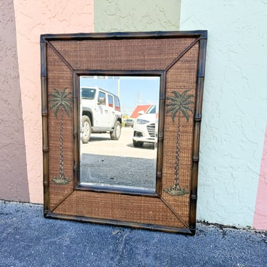 Old Florida Rattan Palm Tree Mirror