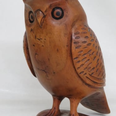 Carved Solid Wood Large Owl Figurine 2861B