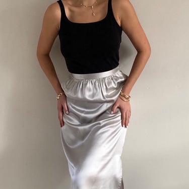 80s 100% silk charmeuse skirt / vintage dove gray liquid silver silk charmeuse Deadstock skirt | 26 Waist 
