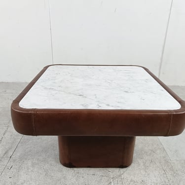 Leather and marble coffee table by Desede, 1970s - vintage leather coffee table - mid century modern coffee table 