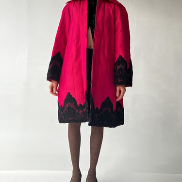 Christian Lacroix Quilted Pink Lace Coat (L)