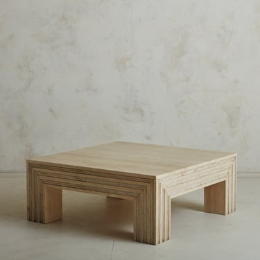 Travertine Coffee Table with Channeled Base, Spain 20th Century