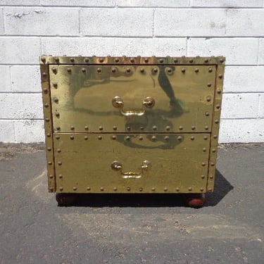 Sarried Chest Brass Gold Colored Trunk Storage Locker Regency Vintage Coffee Accent Table Storage Bench Hollywood Boho Glam Mid Century Mod 