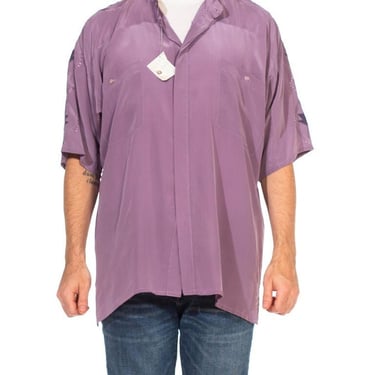 1980S Dusty Purple Hand Embroidered Silk Crepe De Chine Men's Shirt Nwt 