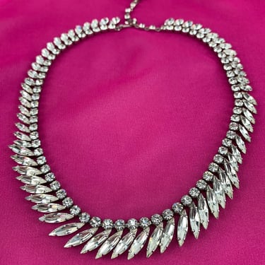 1950's SHERMAN Marquise Necklace - Clear Swarovski Marquise Crystals  - All Prong Set Stones - 15 Inch Choker Length 