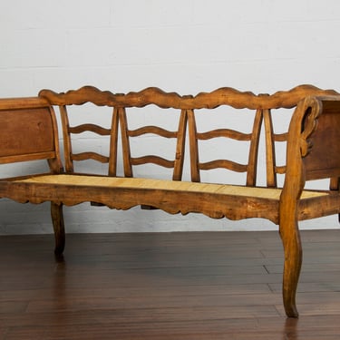 Antique Country French Pine Swan Neck Rush Bench Settee 