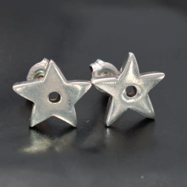 70's boho 925 silver open center star studs, handcrafted sterling celestial hippie earrings 