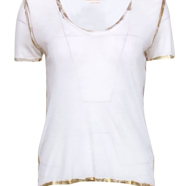 Zadig & Voltaire - White Modal Classic White Tee w/ Gold-Toned Distressing Sz S