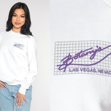 Las Vegas Sweatshirt 80s Botany's Nightclub Shirt White Pullover Sweater 1980s Raglan Sleeve Graphic Vintage Tourist Nevada Club Large 