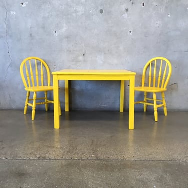 Vintage Painted Yellow Childrens Table & Chairs Set