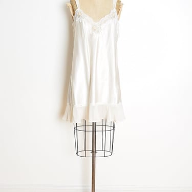 vintage 90s nightgown Oscar de la Renta white satin nightie lingerie slip L clothing 