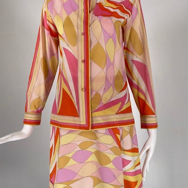 Emilio Pucci Orange Print Cotton Blouse & Skirt 1960s