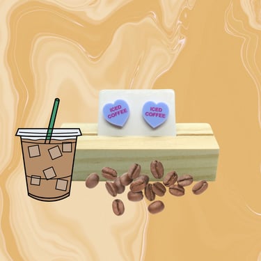 ICED COFFEE Earrings - Pastel Candy Heart Shaped Studs 