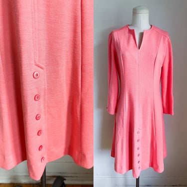 Vintage 1970s Coral Pink Knit Dress / S-M 