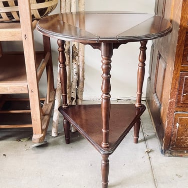 Wooden Triangle Side Table | Small Drop Leaf Table | Corner End Table | Spindle Legs | Handmade Rustic Stained Table 