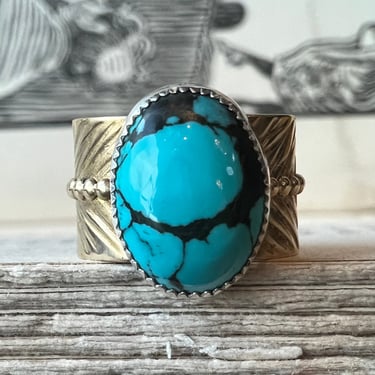 Sagitta Bronze Thick Band - Turquoise - Size 9c