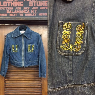 Vintage 1960’s “Jack Benny” Label Embroidered Cropped Denim Jacket, Jean Jacket, Reo Jeans and Jackets, Vintage Clothing 