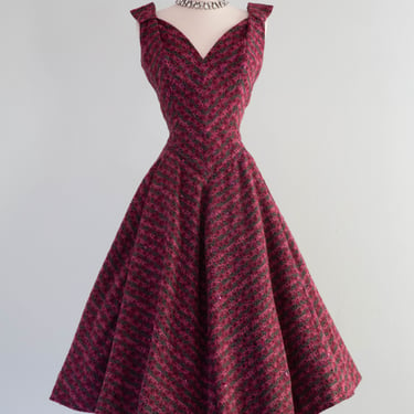 Stunning 1950's Edith Small Aubergine Chevron Cocktail Dress / Small