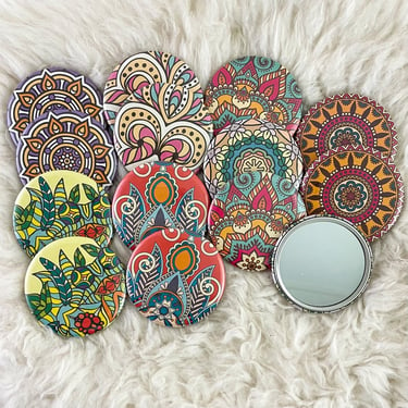 Handmade Pocket Mirrors, Origami Mandala Round Hand Held Mirror for Purse or Desk, Women's and Girl's Small Gift 