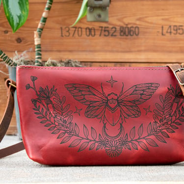 Small Leather Zipper Bag | Handmade Leather Purse |  Handmade Handbag | Crossbody Satchel | Made in USA | Laser Image | Custom 
