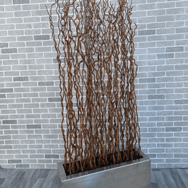Vintage Rustic Industrial Curly Willow Branches in a Stainless Steel Planter Box with Stones Screen/Room Divider