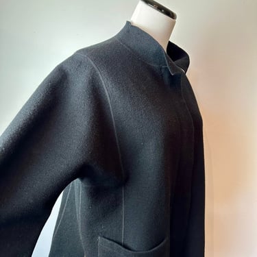 90’s minimalist felted wool sporty jacket~ boxy square cut modern vibes~ black wool sweater coat Women’s size Med- lg 