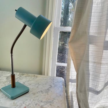 Vintage Mixed Media Gooseneck Desk Lamp - Wood, Metal - Adjustable - 19.5