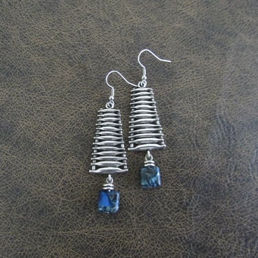 Blue jasper and silver mid century modern earrings 